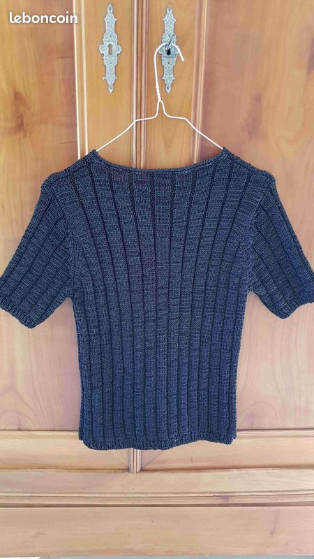 Pull Betty Barclay Bleu Imprimé Bi-matières Manches 3/4 - Taille 44/46 - Occasion Très Bon état
