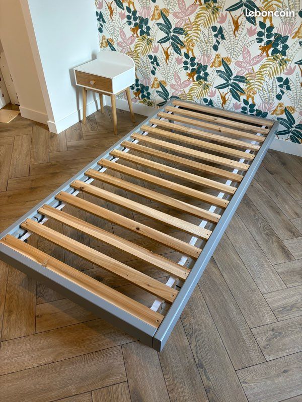 Lit maison du monde sixties - lit vintage gris + matelas (image 4)