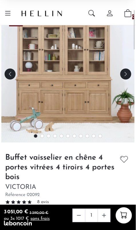 Buffet vaisselier Hellin Victoria chêne (image 1)