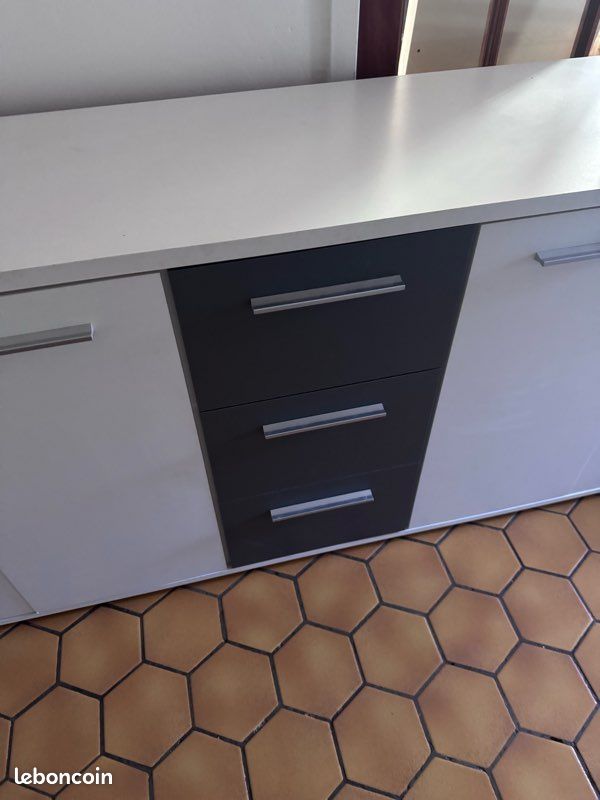 Meuble bas gris blanc rangement (image 3)