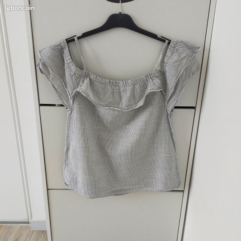 Haut blouse tee shirt femme Kiabi style marin marinière taille 38 blanc et bleu rayé (image 4)