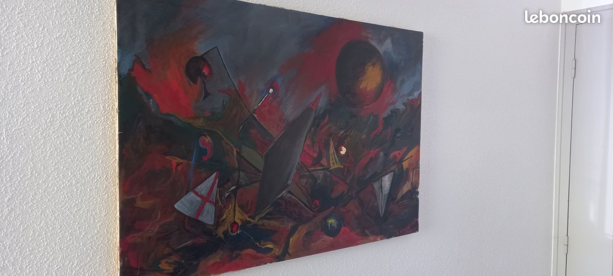 Grande huile sur toile 100X80 abstraction ‟Bataille de Kosovo 1389”– signé Krivokapic (Кривокапић) peintre Serbe (image 3)