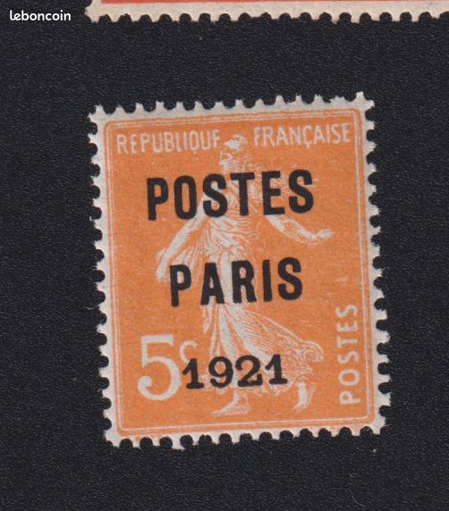 Timbre France Préoblitéré N° 27 préo Semeuse Poste France 1921 gomme LUXE (image 1)