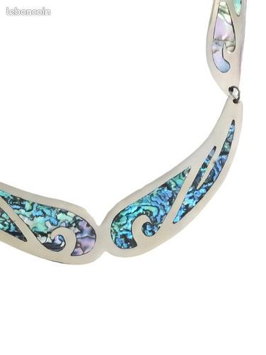 Collier Bohème Alpaca Argent Avec Nacre Et Pierre Turquoise - Occasion