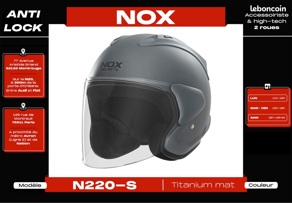 Casque Jet Nox 𝗡𝟮𝟮𝟬-𝗦 | Avec visières colorées | 𝗡𝗲𝘂𝗳 + 𝗚𝗮𝗿𝗮𝗻𝘁𝗶𝗲 (image 4)