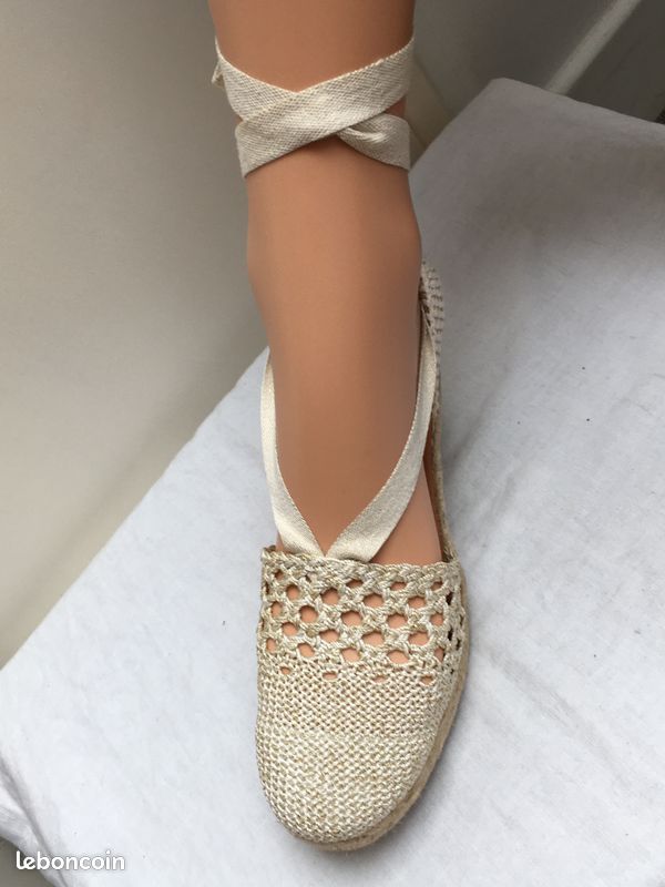 Sandales espadrilles compensées crème doré Minelli TBE