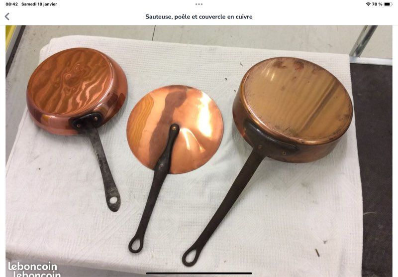 Grande Sauteuse En Cuivre Vintage - Fabriquée En France - Poignées Fonte