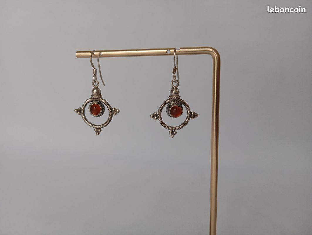 Boucles D'oreilles Anciennes En Argent Massif - Style Traditionnel - Occasion