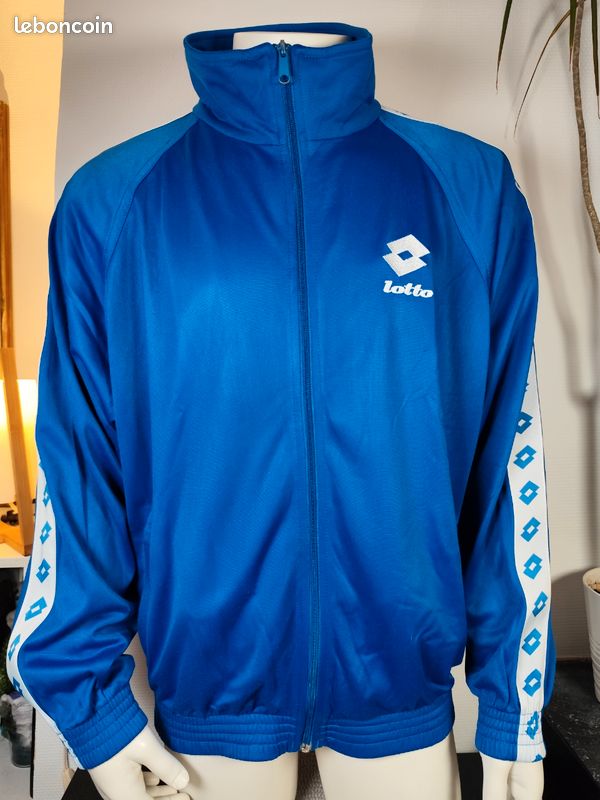 Veste De Sport Vintage Lotto - Taille L, Bleu, Occasion En Très Bon état (100% Acrylique)