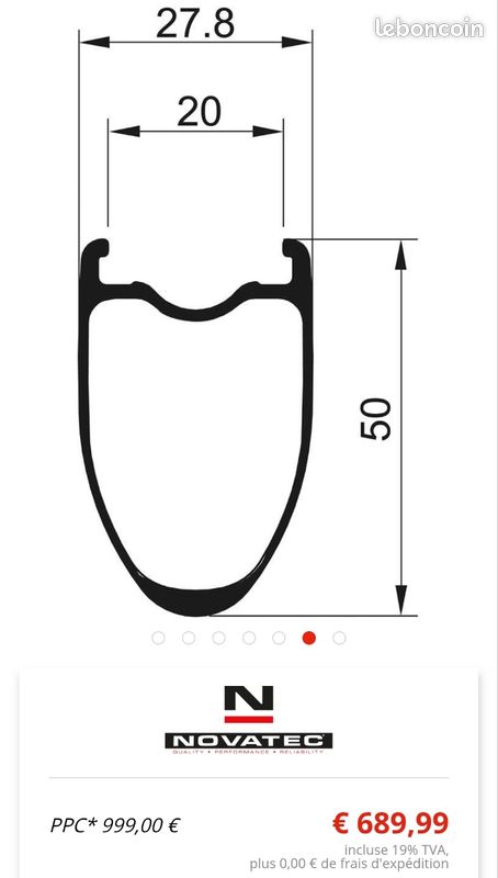 Roue Carbone 700C 5 Rayons Pour Vélo Route/piste - 56x23mm, Moyeu Novatec, Frein Disque
