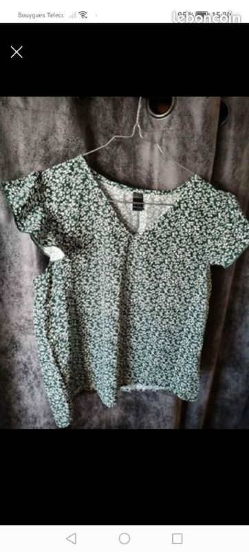 Blouse femme verte et blanche taille S (image 1)
