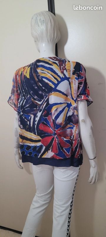Blouse Manches Courtes Pause Café Taille 44 - Bleu, Rouge, Jaune - Très Bon état