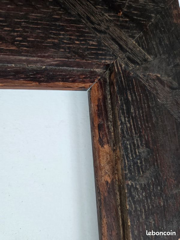 Cadre ancien en bois foncé gradin large bandeau pente tableau miroir encadrement (image 10)