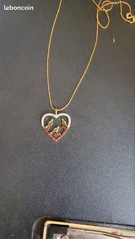 Plaqué Or Le Manege A Bijoux Pendentif Collier Coeur Et Oiseaux