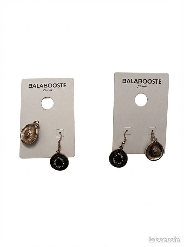 Boucles D'oreilles Vintage Signées Bala Boosté - Métal Doré Brossé, Fermoir Clips