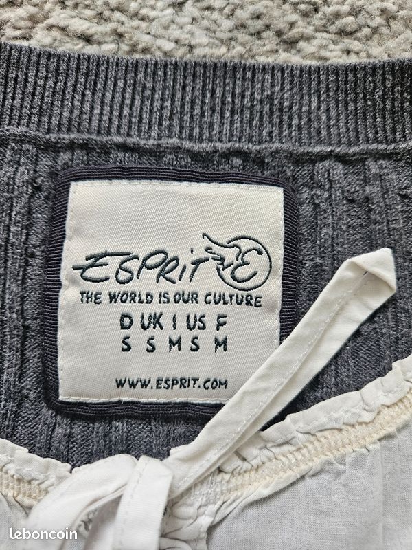 Pull ESPRIT Gris Anthracite Taille XL - Occasion En Très Bon état, Col V, Manches Longues