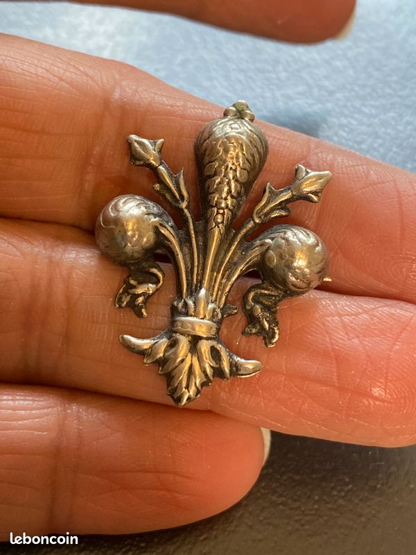 Superbe Broche Ancienne Motif Fleurs – Bleu Foncé, Vintage Et Sans Marque