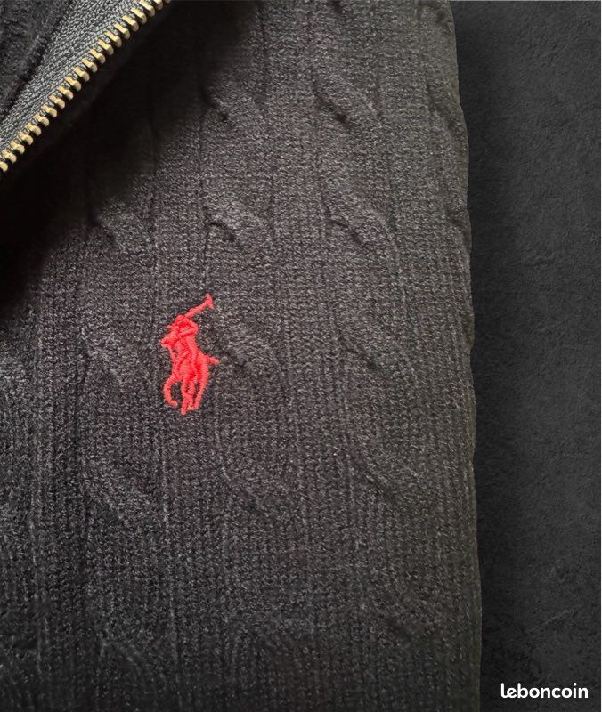 Half zip torsadé Ralph Lauren noir – Taille M – Neuf avec étiquette (image 5)