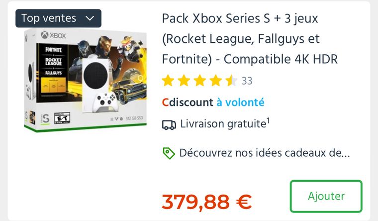 Pack Xbox Series S + 3 jeux (Rocket League, Fallguys et Fortnite) -  Compatible 4K HDR - Cdiscount Jeux vidéo