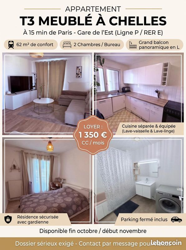 Appartement 3 pièces 60 m² · à Chelles · 60 m² · 1 350 €/mois