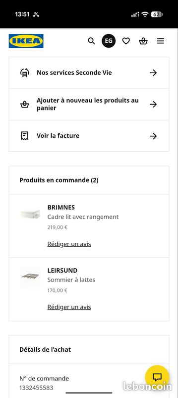 Lit BRIMNES Ikea + Sommier LEIRSUND 140X200 (image 4)