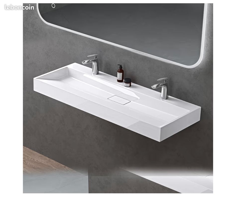 Lavabo blanc double vasque 120cm (image 1)
