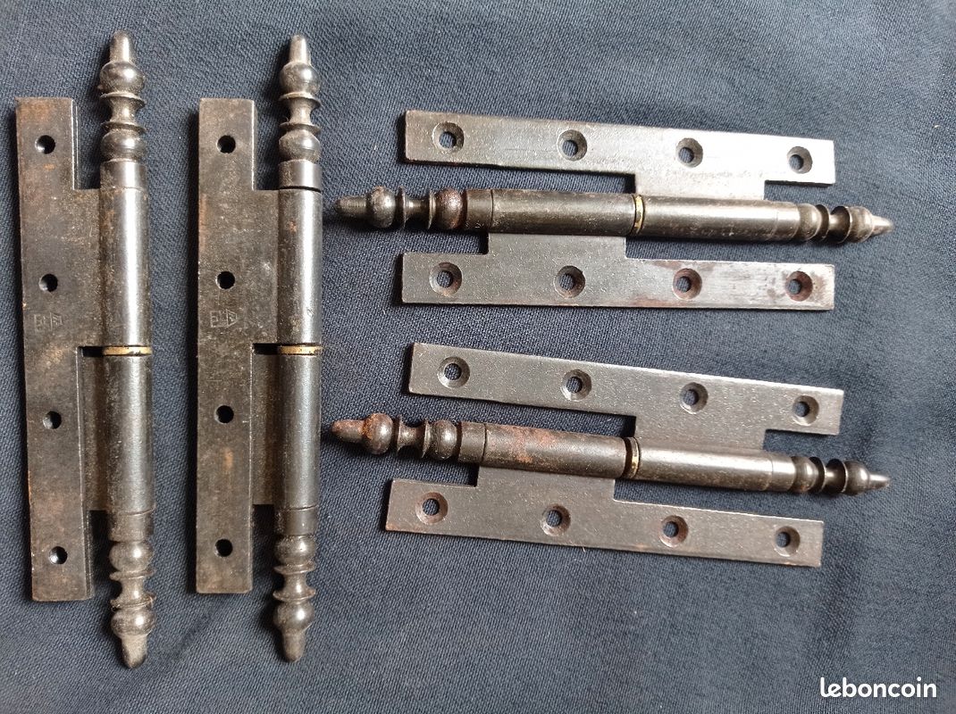 Lot de 4 charnières en acier noirci de qualité hauteur 18cm (image 1)