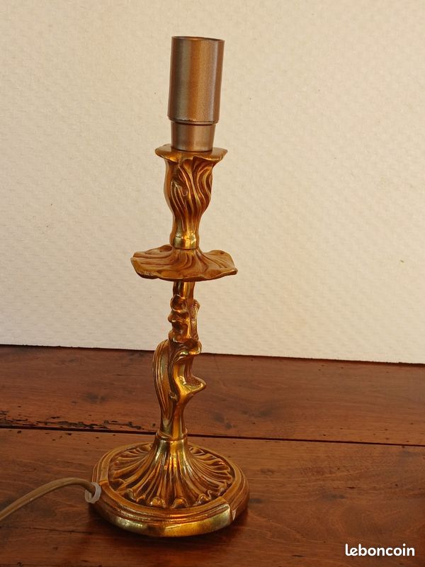 Pied de lampe en bronze doré vintage style rococo ou Louis XV (image 7)