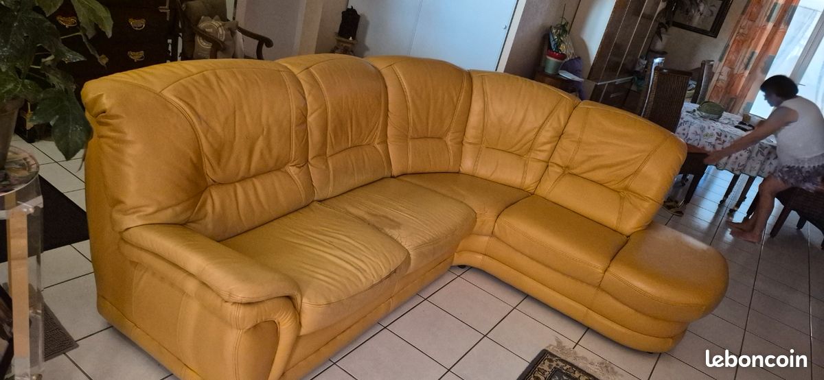 Canapé angle et fauteuil cuir veritable (image 1)