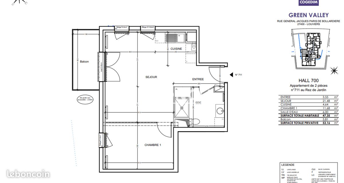 Appartement 2 pièces 47 m² · à Louviers · 47 m² · 623 €/mois