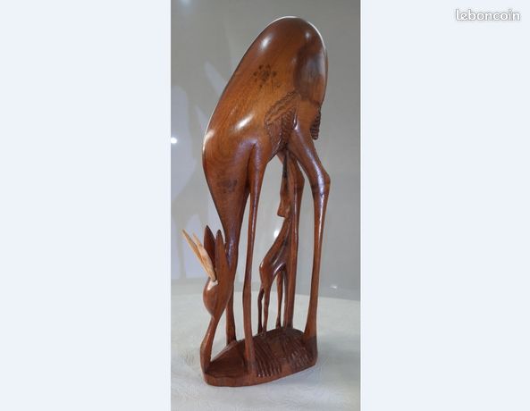 Lot de 2 statues sur pied en bois d'albasia gris 10x8x54cm | Leroy Merlin