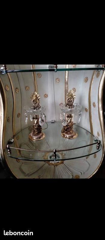 Paire de lampes de table femmes dorées laiton portant coupelles verres transparent luminaire lumière lustre vintage (image 3)