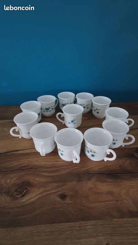Ensemble De 6 Tasses Et Sous-tasses Arcopal Véronica Myosotis - Occasion Excellent état