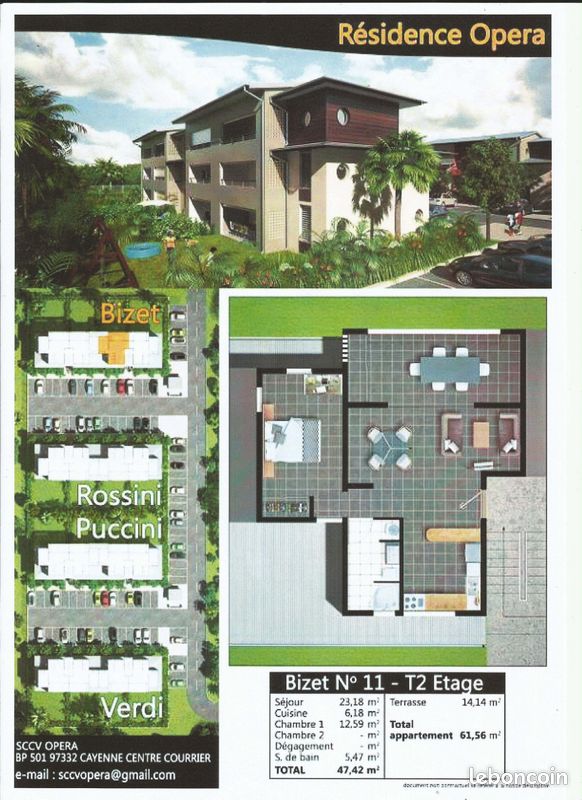 Appartement 2 pièces 60 m² · à Cayenne · 60 m² · 830 €/mois
