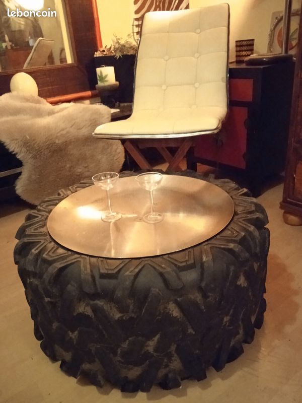 Table basse pneu artisanale (image 2)