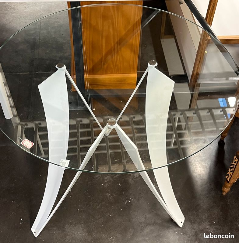 Table verre + pieds fer 88cm (image 1)