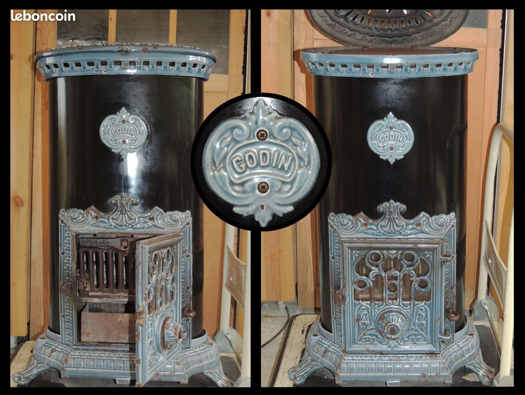 Poêle GODIN bois/charbon_Oval Gris Majoilique_10kw (image 1)