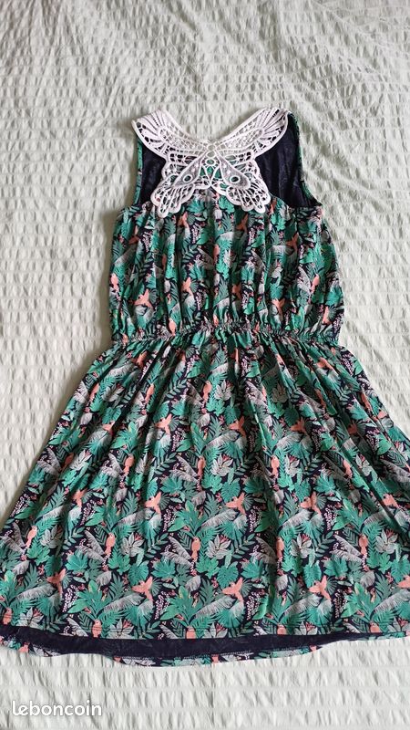 Robe D'été Vertbaudet Fille - Taille 10 Ans - Rouge Orangé Sans Manches - Occasion Très Bon état