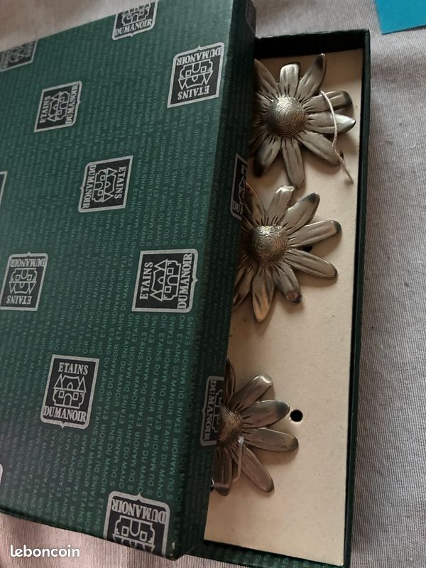 Porte-couteaux En étain – Étains Du Manoir – Lot De 6 – Motif Fleur – Vintage Neuf