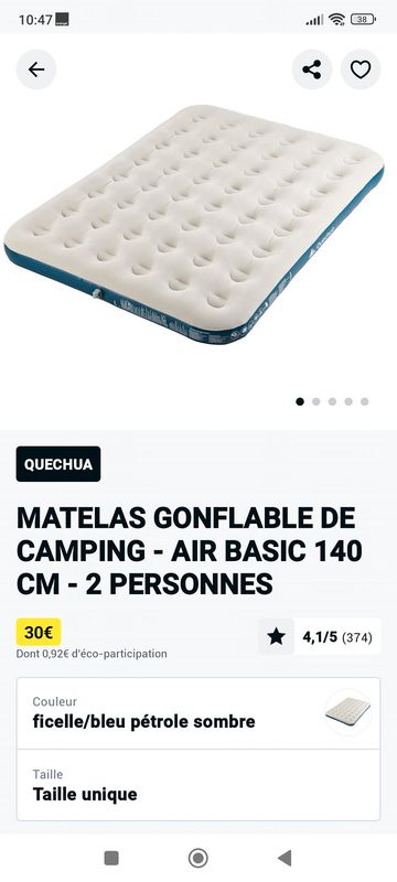 MATELAS GONFLABLE DE CAMPING - AIR BASIC 140 CM - 2 PERSONNES QUECHUA