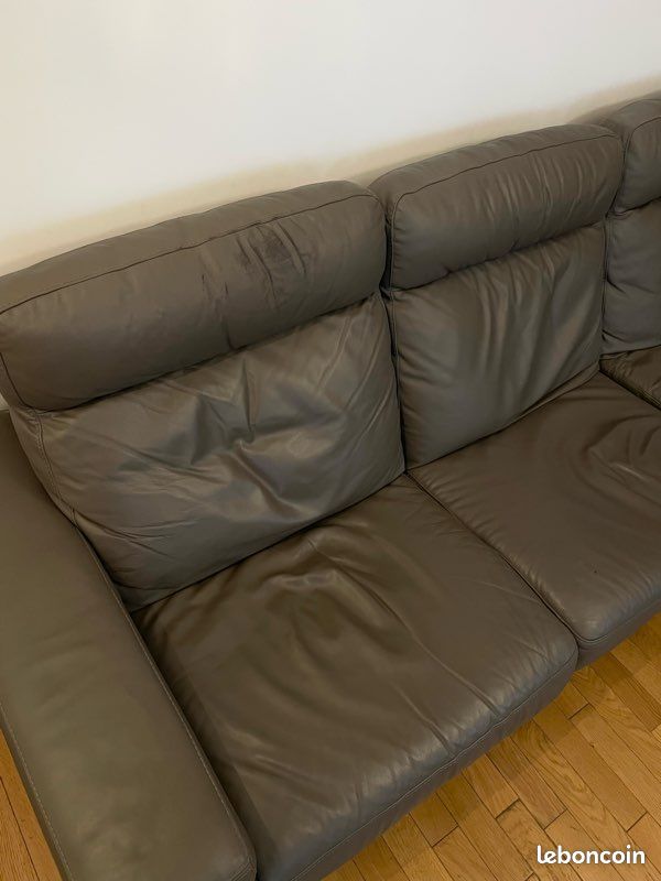 Canapé d’angle avec méridienne – cuir taupe (image 3)