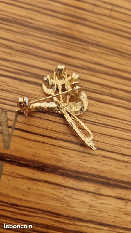 Broche Fantaisie Vintage En Métal Doré - Motif Fleurs, Occasion, Sans Marque