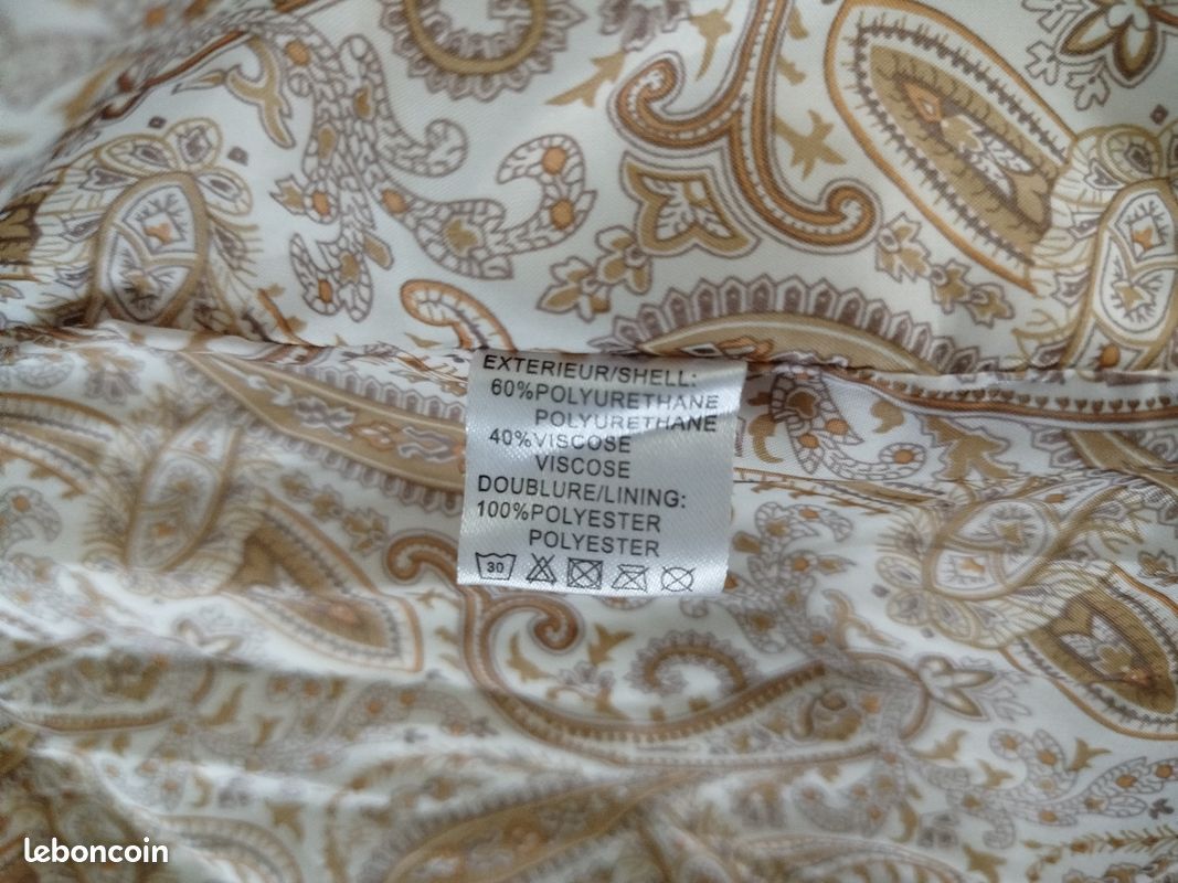 Veste perfecto en simili cuir beige doublure motif cachemire paisley en très bon état (image 8)