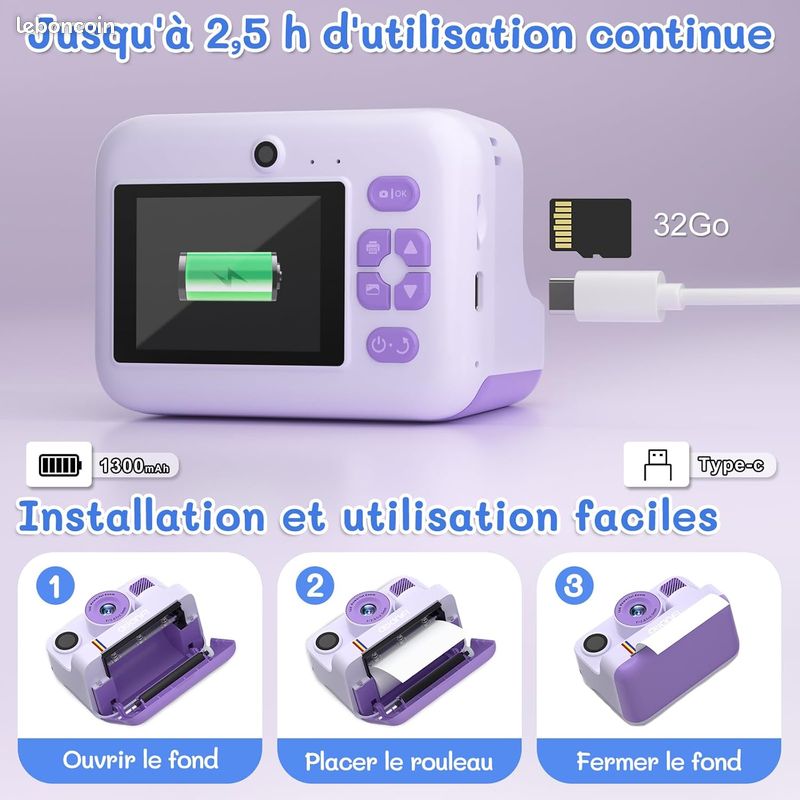 Appareil Photo pour Enfants 2400W, Nouveau Style 2025, Impression Couleur Instantanée, Jouet Fille 3 4 5 6 Ans, HD 2.4 Appareil Photo pour Enfants 2400W, Nouveau Style 2025, Impression Couleur Instantanée, Jouet Fille 3 4 5 6 Ans, HD 2.4