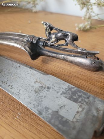 Ancien Service à Découper Paris : Lame Acier Et Manches Argent Minerve Poinçon A C