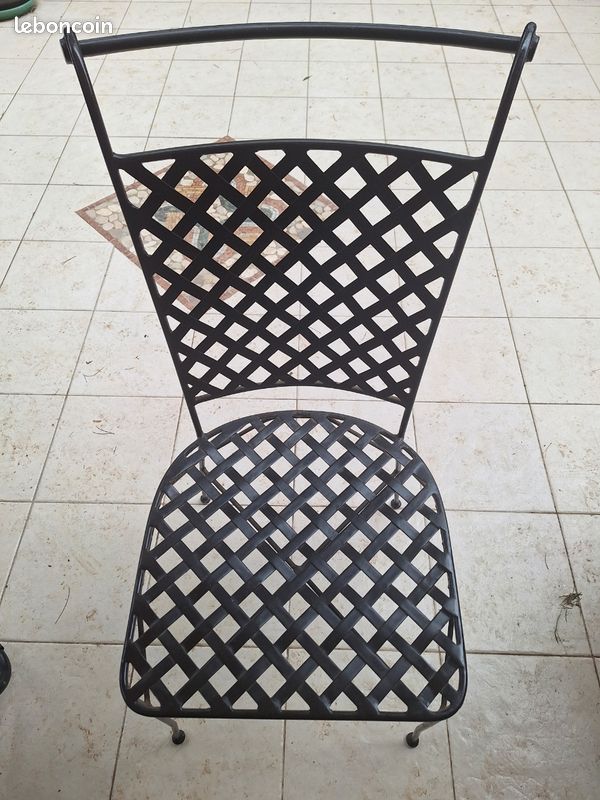 Table plateau bois et pieds en fer Forgé + 6 chaises en fer Forgé (image 9)