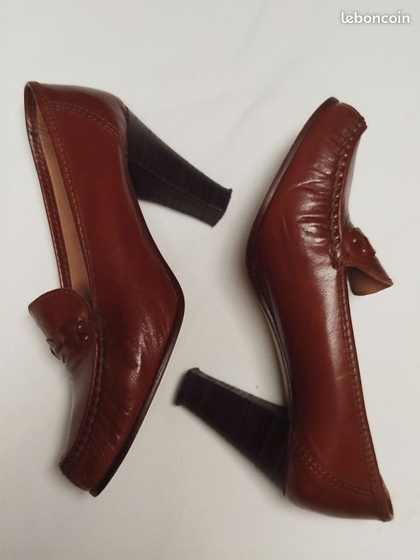 Escarpins trotteurs vintage cuir marron HIRICA Prestige - T36 - Made in France (image 3)