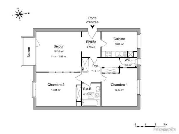 Appartement 3 pièces 73 m²