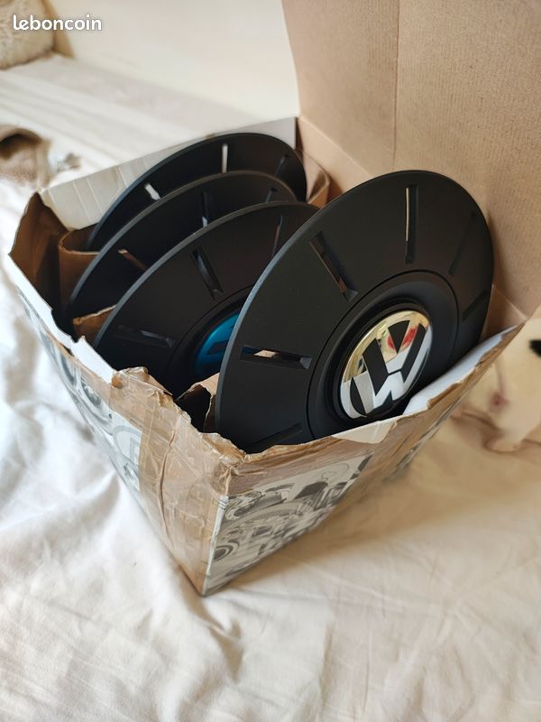 Lot 4 Enjoliveurs Cache Moyeux 65mm VW - Capuchons Roue Noirs Compatibles 3B7 601 171