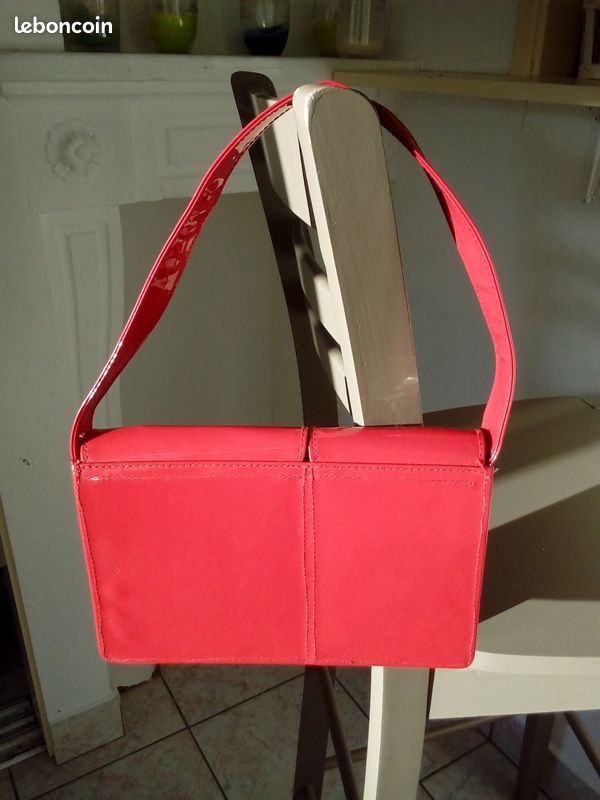 Sac à main vintage synthétique rouge, verni TDT bags (image 2)